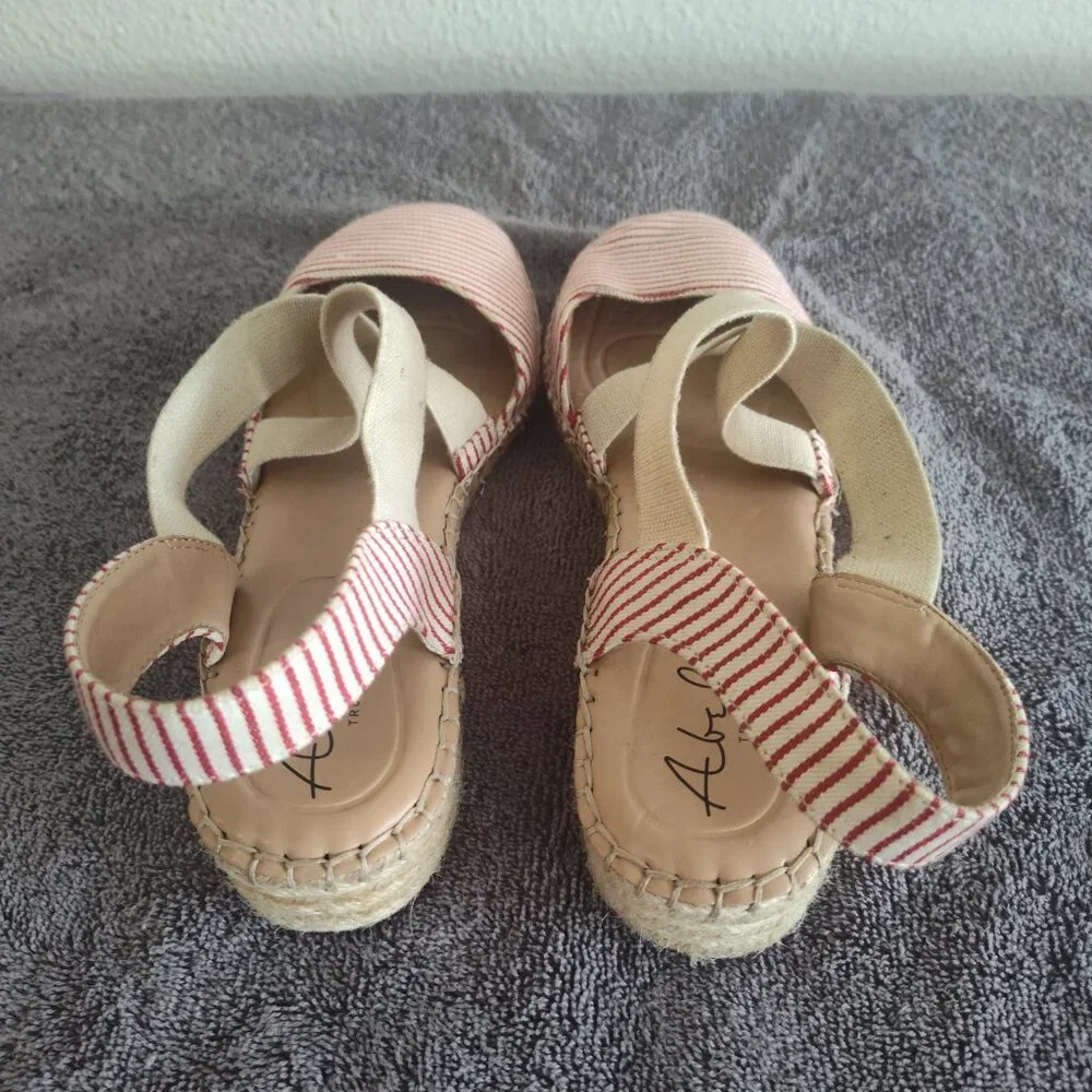 Abella Riviera Espadrille Sandal Beige/Red Stipe size9.5